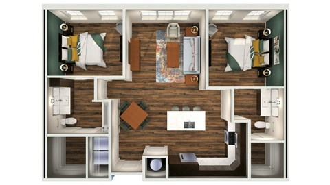 Floor plan for 2 beds, 2 baths, 1095 sqft